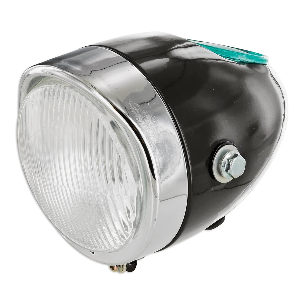 Eier-Lampe rund Ø103mm schwarz-chrom seitliche Befestigung univ.