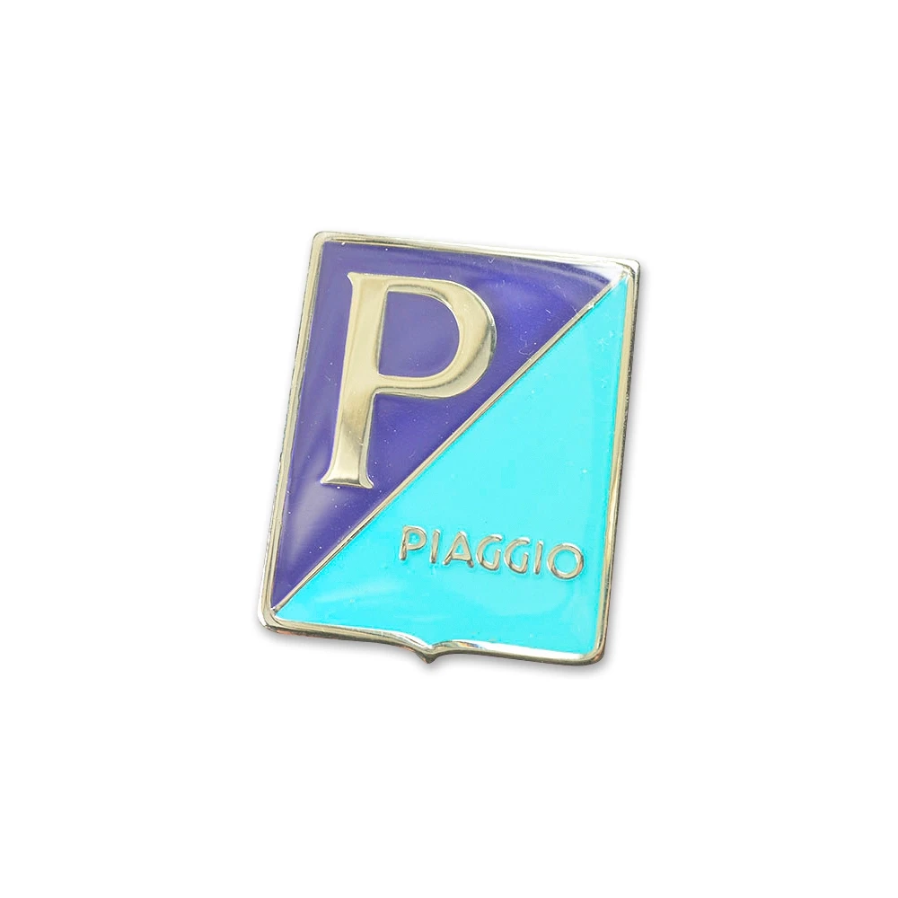 Emblem PIAGGIO 36x47mm Metall, 4 Klammern, hellblau
