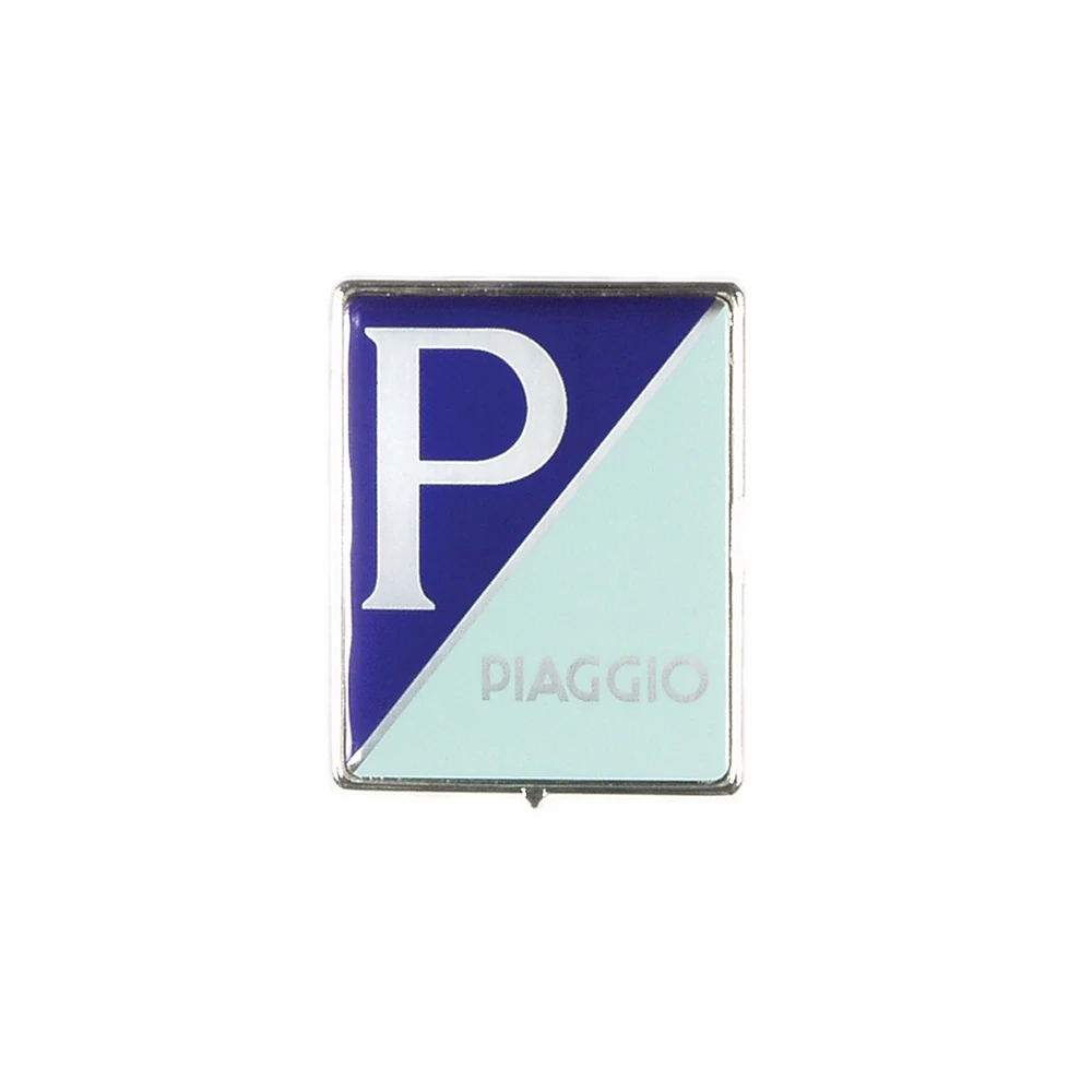 Emblem PIAGGIO 37x46mm Kunststoff, zum Stecken, hellblau