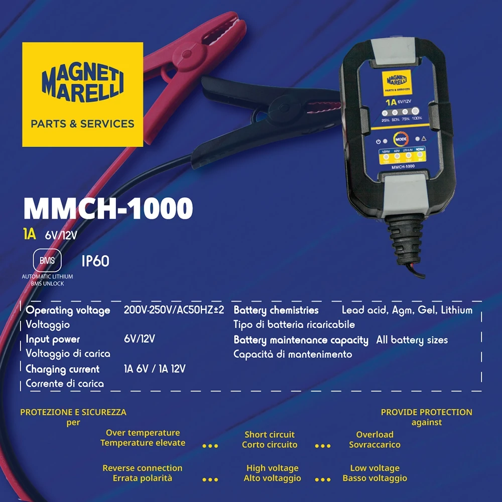 Batterieladegerät MAGNETI MARELLI MMCH-1000 6-12V 1A 4 Stufen 2-30Ah