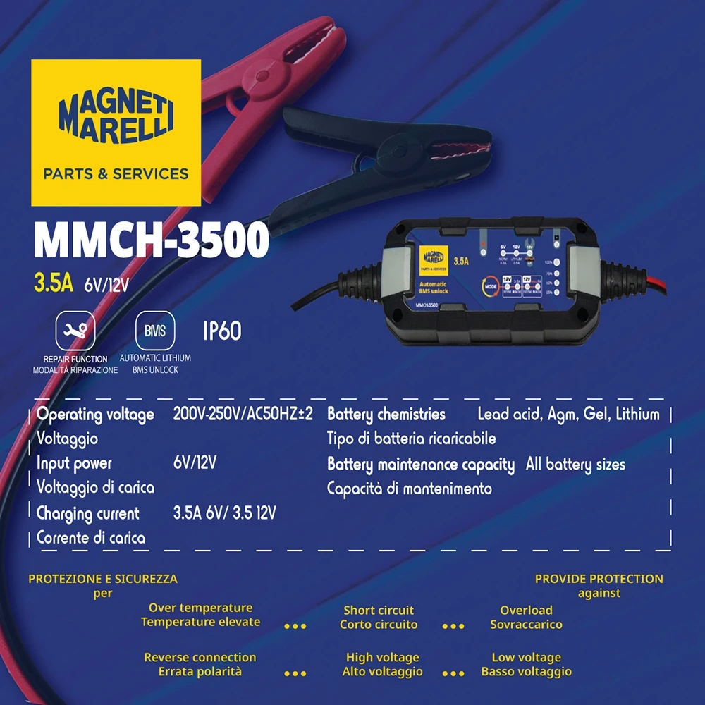 Batterieladegerät MAGNETI MARELLI MMCH-3500 6-12V 3.5A 4 Stufen 2-60Ah