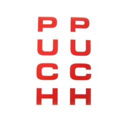 Sticker-Set PUCH (Paar) Aufschrift PUCH - VERTIKAL für Gabel in rot (75 x 15