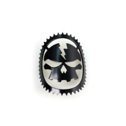 Lenkkopfschild MOPED KINGS SKULLY in schwarz (Ø 50 x T 1mm)