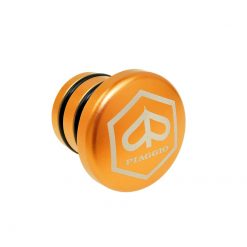 Tankdeckel AKOA FLAT, aus Aluminium, gefräst, in orange/gold zu Piaggio Ciao mit