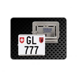 Kennzeichenrahmen SwissSpeedy Moto CHROMSTAHL POLIERT Links-Einschub