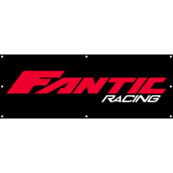 Bannerwerbung 270x100cm schwarz mit Fantic Logo auf Plane mit Ösen